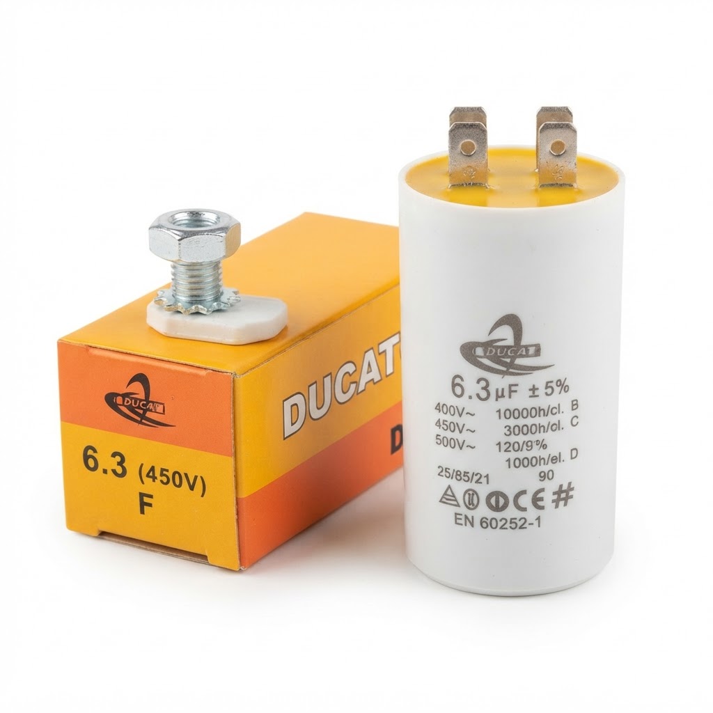 خازن دائم کار یا روغنی دوکات DUCAT مدل 6.3 UF میکرو فاراد فیشی